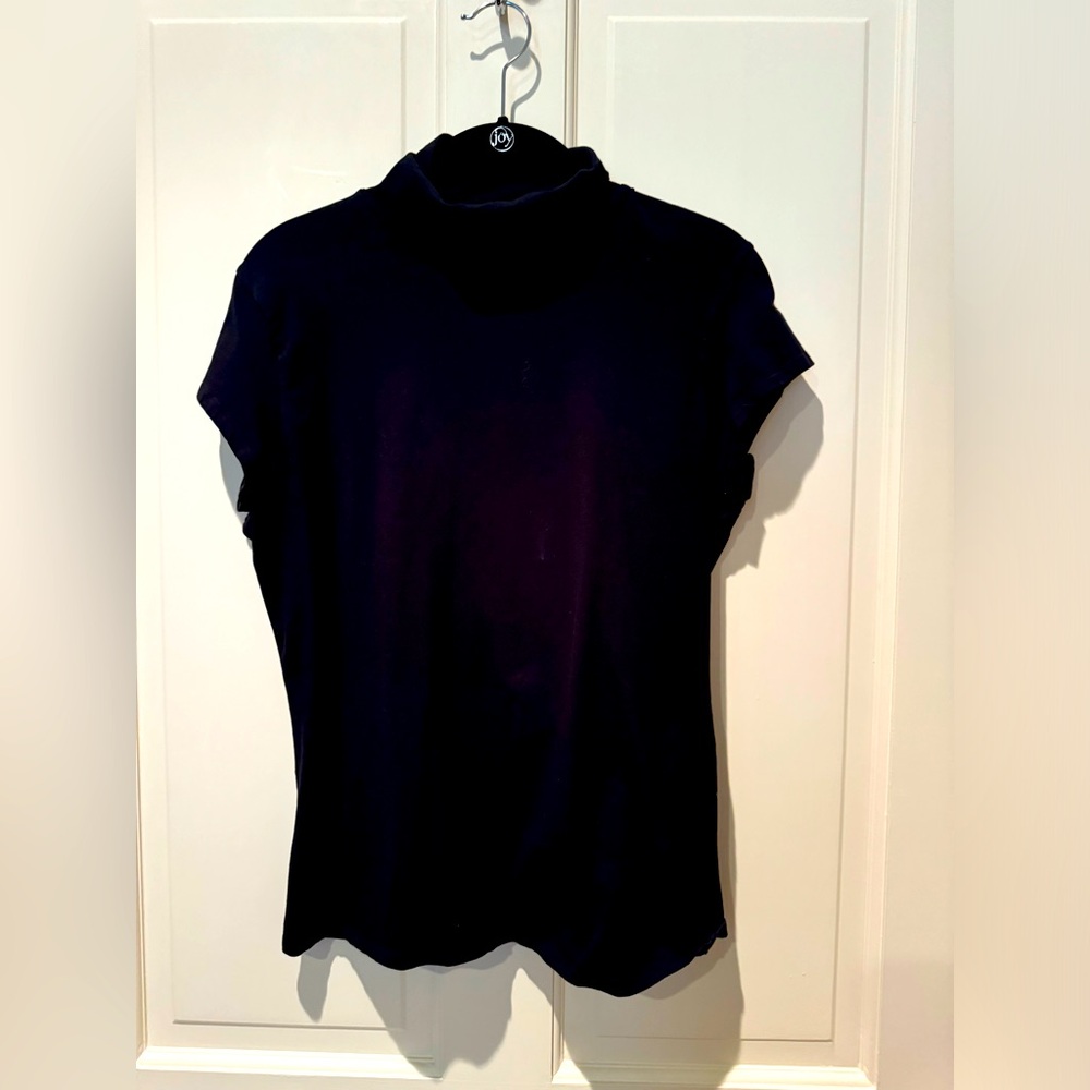 black Ann Trinity 1/4 turtleneck cap sleeve blouse